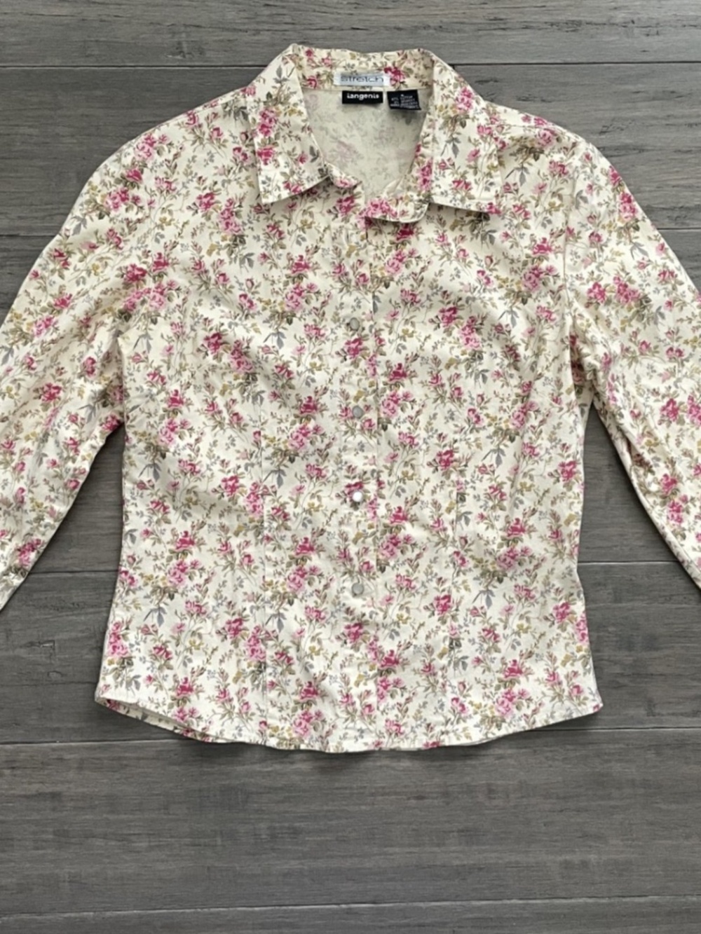 Tangents - Womens Small Floral Western Shirt Pearl Snap Ruffle Cuff Long Sleeve